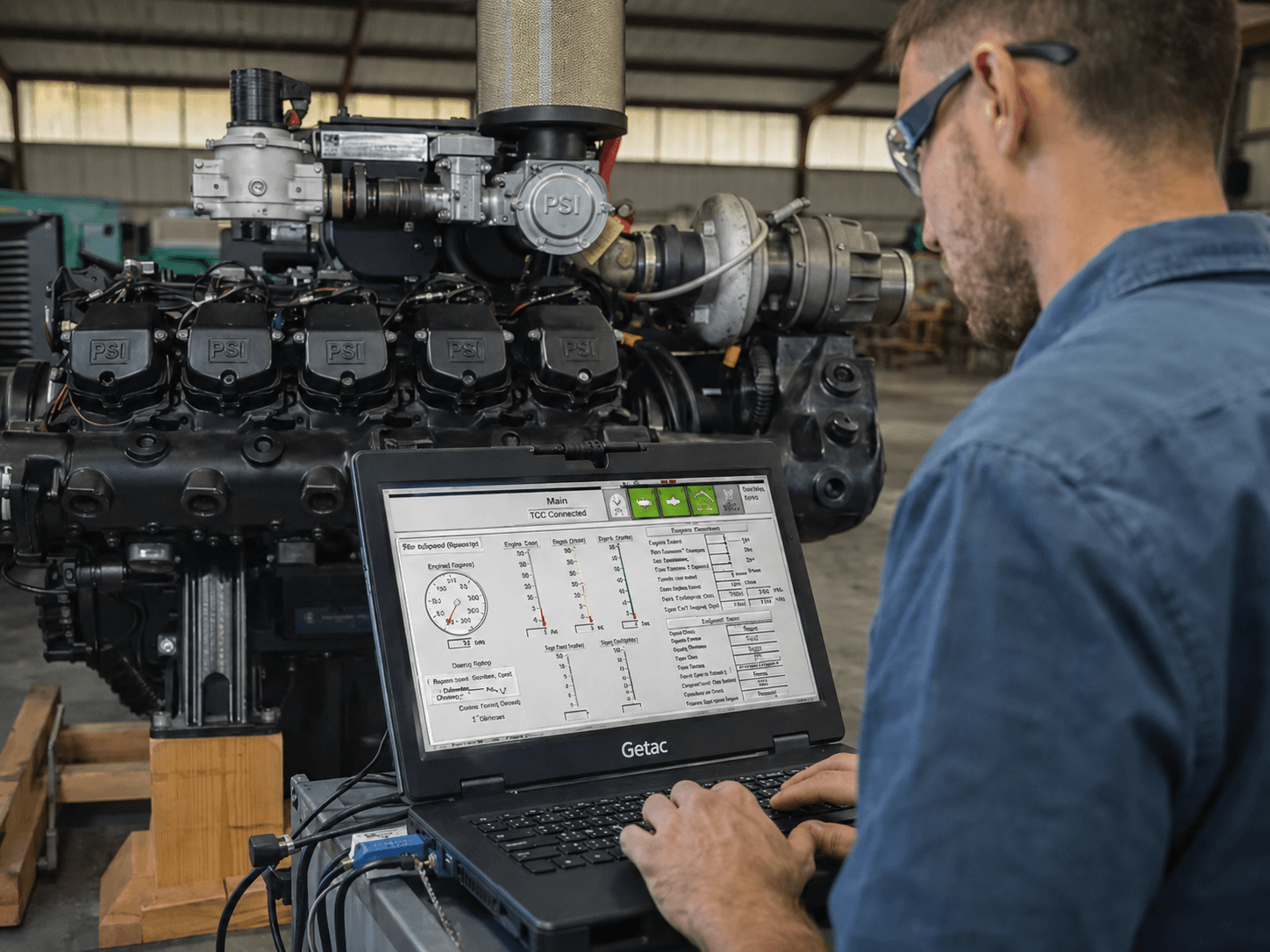 Technician ordering PSI parts on a laptop