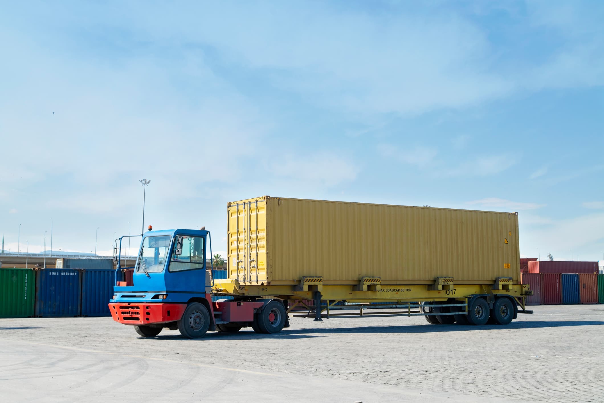 Transportation truck at a shipping yard