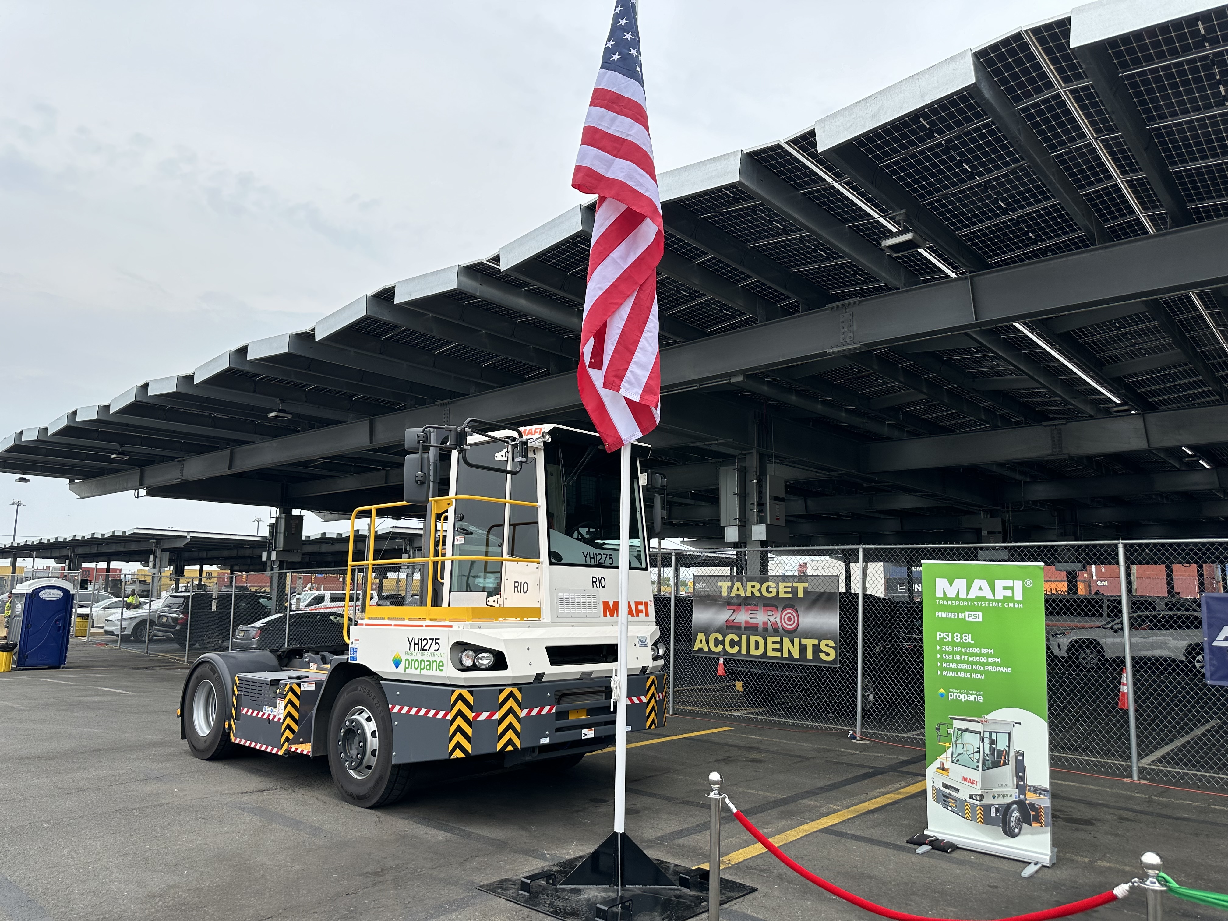 A picture of a MAFI terminal tractor at the Port Newark Container Terminal