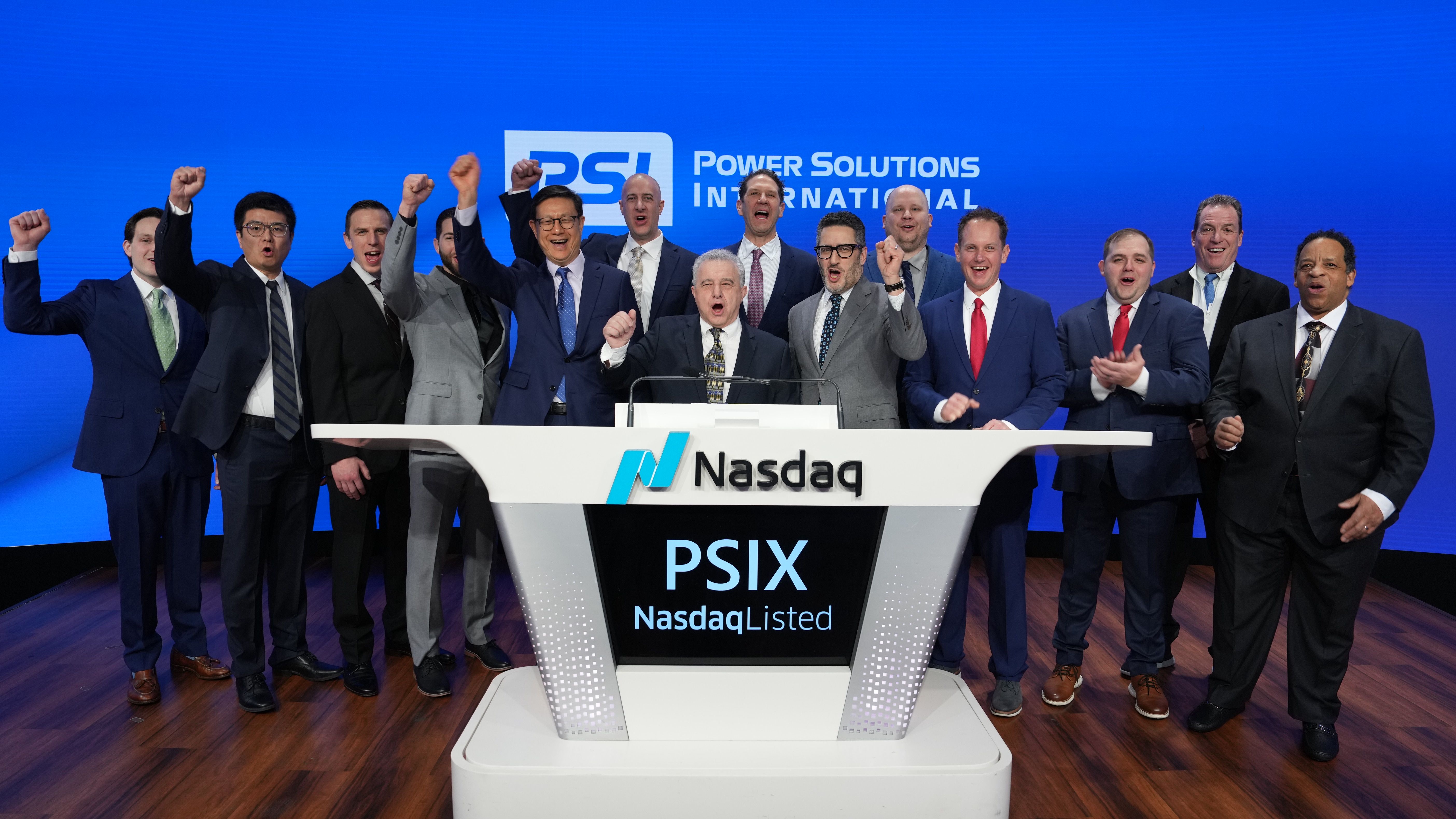 Power Solutions International team rings the opening bell at Nasdaq in Times Square.